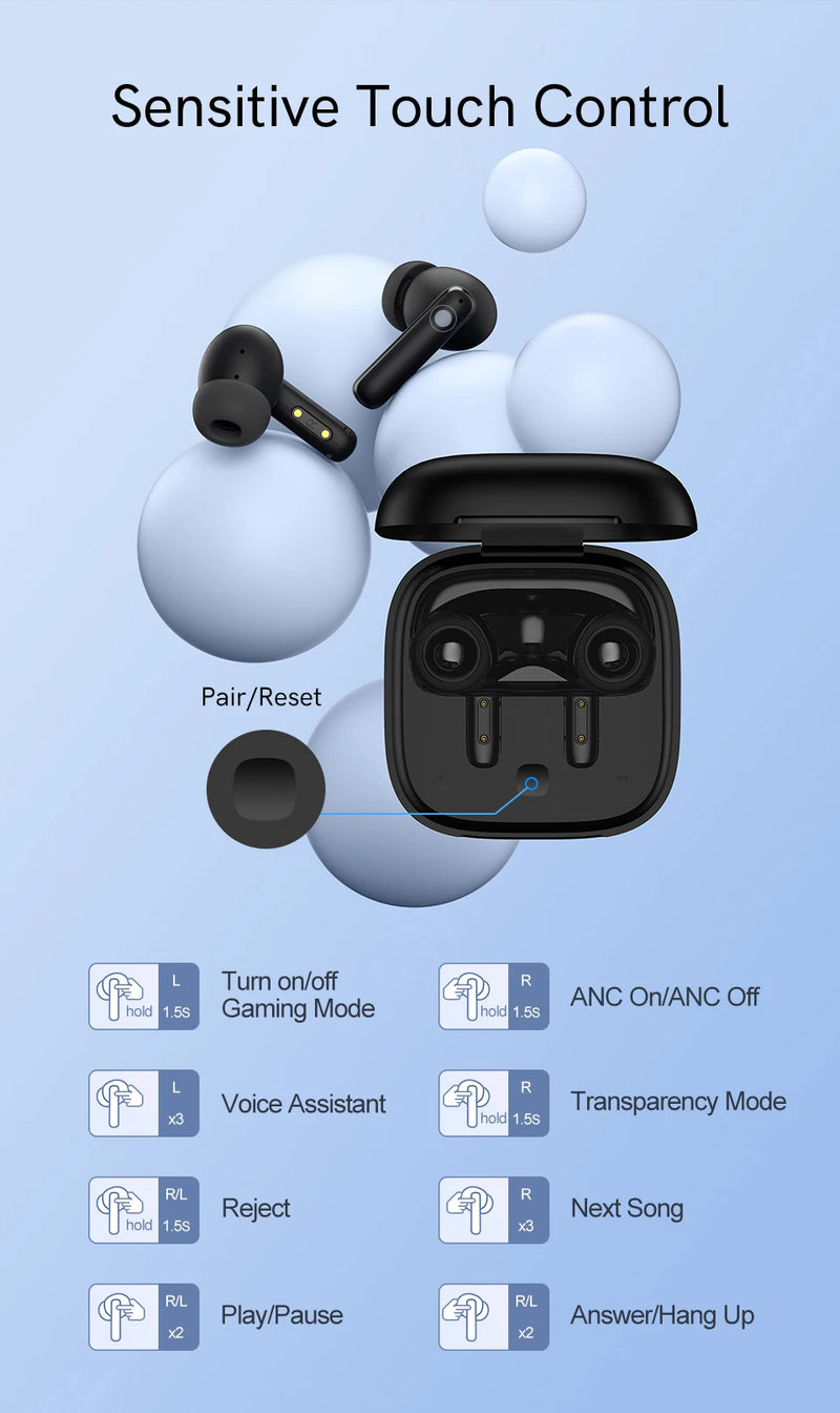 QCY T13 ANC Earphone Bluetooth 5.3 Active Noise Cancellation -28dB 
Wireless Headphone Fast Charge Earbuds 0.068' Low Latency