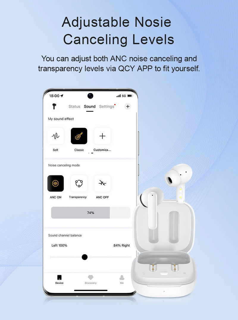 QCY T13 ANC Earphone Bluetooth 5.3 Active Noise Cancellation -28dB 
Wireless Headphone Fast Charge Earbuds 0.068' Low Latency