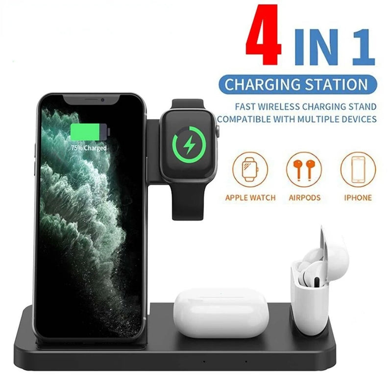 Wireless Charger Dock Charging Station 4 in 1 For Apple Watch iPhone - 14, 13, 12,  XS, Pro Max - Magsafe Magnetic Fast Charging Station.